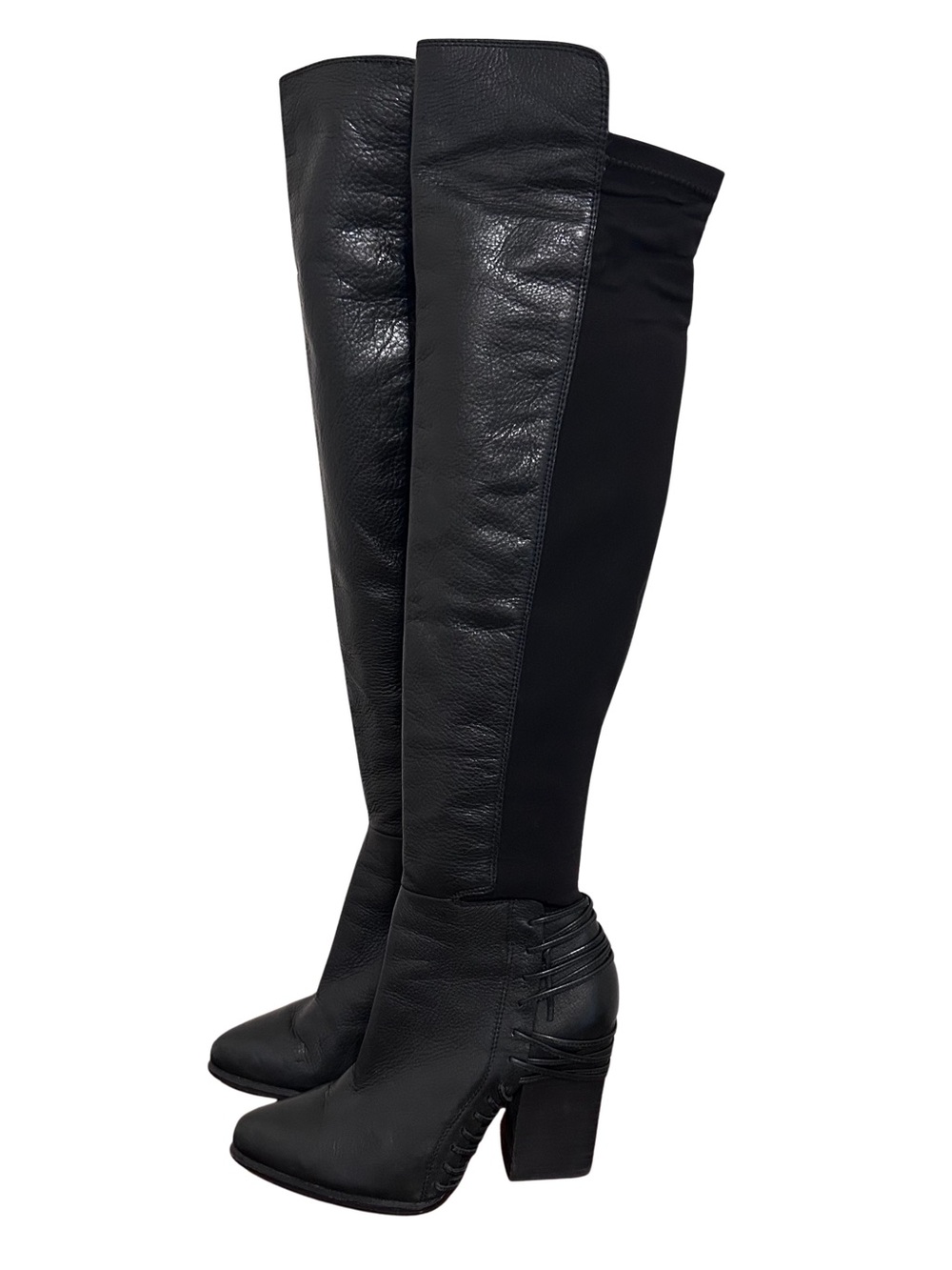 Dolce Vita Black Over-the-Knee Leather & Stretch Block Heel Boots Size 8
